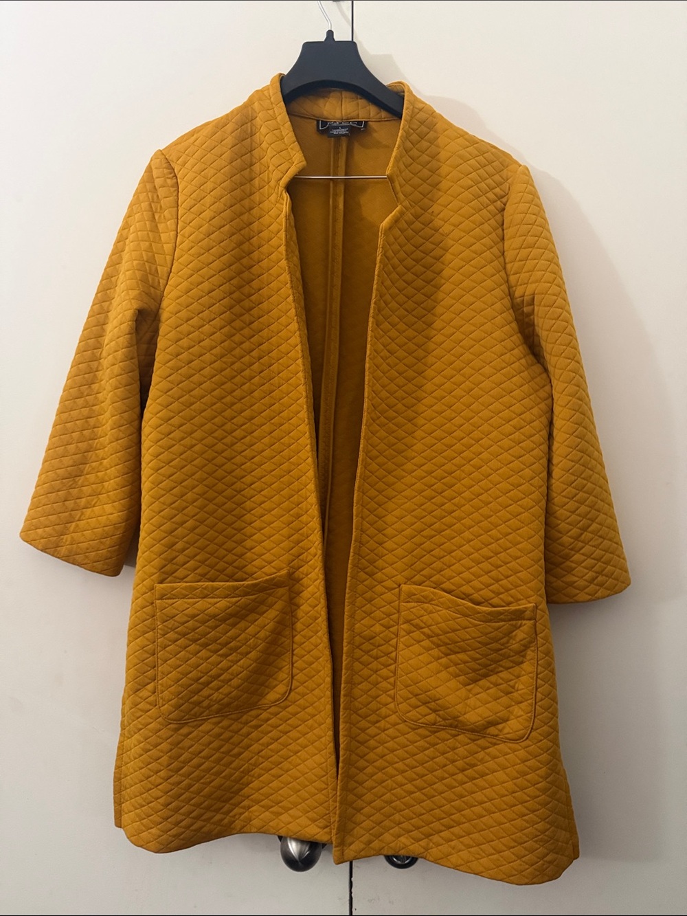 Mustard Quilted Open-Front Coat